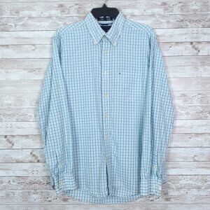 Tommy Hilfiger Mens Button Down Shirt M Academy Poplin Blue Plaid 236